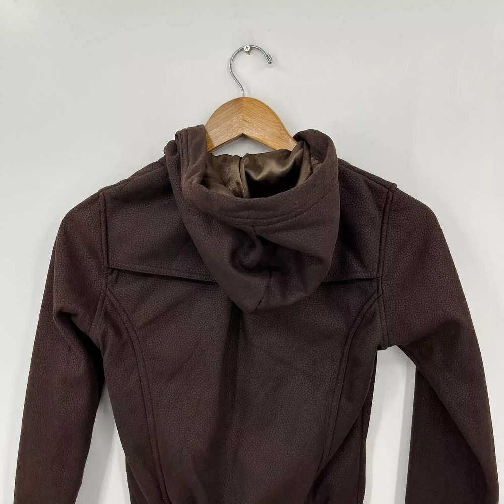 Obey Full Zip Hoodie Women's Size 2XS Brown Pockets Logo Faux Leather‎ Skate - Picture 7 of 10